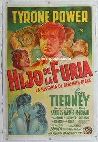 k226 SON OF FURY linen Argentinean movie poster '42 Power, Tierney