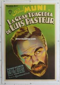 k228 STORY OF LOUIS PASTEUR linen Argentinean movie poster '36 Muni