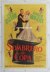k229 TOP HAT linen Argentinean movie poster R50s Astaire & Rogers!