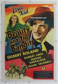 k268 BEAUTY & THE BANDIT linen one-sheet movie poster '46 Roland, Cisco Kid