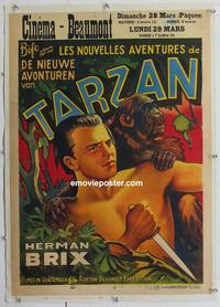 k087 NEW ADVENTURES OF TARZAN linen pre-war Belgian movie poster '35