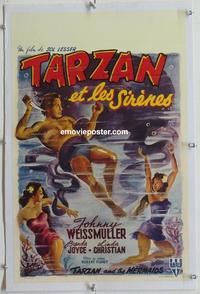 k094 TARZAN & THE MERMAIDS linen Belgian movie poster '48 Weissmuller