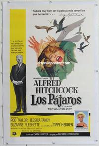 k274 BIRDS linen Spanish/US one-sheet movie poster '63 Alfred Hitchcock