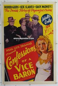 k295 CONFESSIONS OF A VICE BARON linen one-sheet movie poster '42 hired guns!