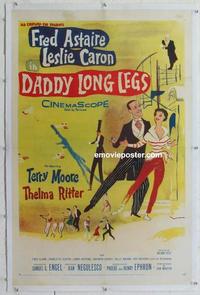 k300 DADDY LONG LEGS linen one-sheet movie poster '55 Fred Astaire, Caron