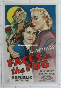k315 FACES IN THE FOG linen one-sheet movie poster '44 Jane Withers, Kelly