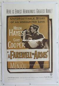k316 FAREWELL TO ARMS linen one-sheet movie poster R49 Hayes, Gary Cooper
