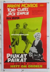 k124 SOME LIKE IT HOT linen Finnish movie poster '59 Marilyn Monroe