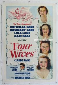 k321 FOUR WIVES linen one-sheet movie poster '39 Lane Sisters, John Garfield