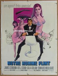k009 OUR MAN FLINT linen French movie poster '66 James Coburn, Cobb