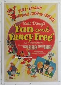 k323 FUN & FANCY FREE linen one-sheet movie poster '47 Walt Disney cartoon!