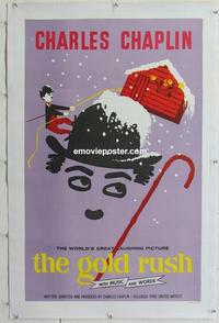 k329 GOLD RUSH linen one-sheet movie poster R50s Charlie Chaplin classic!