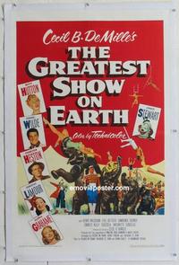 k332 GREATEST SHOW ON EARTH linen one-sheet movie poster '52 DeMille