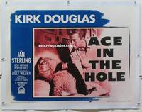 k238 BIG CARNIVAL linen half-sheet movie poster '51 Wilder, Kirk Douglas