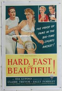 k334 HARD, FAST & BEAUTIFUL linen one-sheet movie poster '51 tennis!