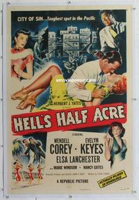 k336 HELL'S HALF ACRE linen one-sheet movie poster '54 Evelyn Keyes, Corey
