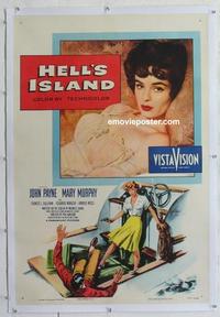 k337 HELL'S ISLAND linen one-sheet movie poster '55 sexy Mary Murphy!