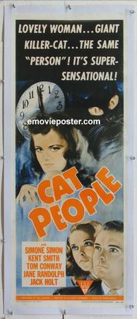 k235 CAT PEOPLE linen insert movie poster R52 Simone Simon, horror!