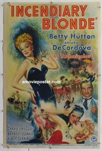 k344 INCENDIARY BLONDE linen one-sheet movie poster '45 sexy Betty Hutton!