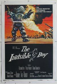 k346 INVISIBLE BOY linen one-sheet movie poster '57 Robby the Robot, sci-fi!