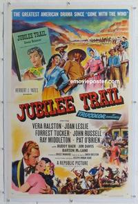 k349 JUBILEE TRAIL linen one-sheet movie poster '54 Vera Ralston, Leslie