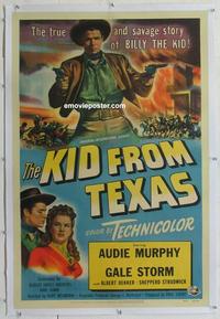 k351 KID FROM TEXAS linen one-sheet movie poster '49 Audie Murphy, Storm