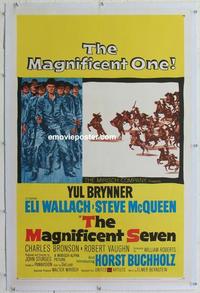 k364 MAGNIFICENT SEVEN linen one-sheet movie poster '60 Yul Brynner, McQueen