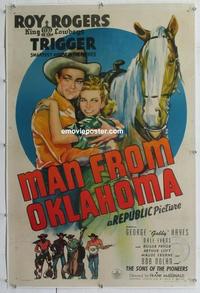 k365 MAN FROM OKLAHOMA linen one-sheet movie poster '45 Roy Rogers, Evans