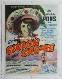 k150 CYCLONE OF THE CARIBBEAN linen Mexican movie poster '50