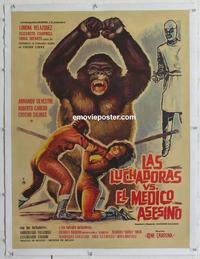 k151 DOCTOR OF DOOM linen Mexican movie poster '63 Aztec Ape!