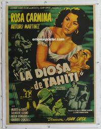 k153 LA DIOSA DE TAHITI linen Mexican movie poster '53 Carmina