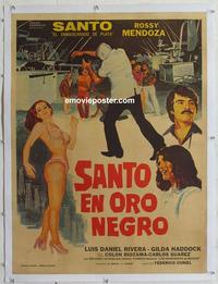 k157 SANTO EN ORO NEGRO linen Mexican movie poster '75