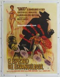 k158 SANTO VS THE GHOST OF THE STRANGLER linen Mexican movie poster '66