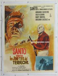 k159 SANTO VS THE RIDERS OF TERROR linen Mexican movie poster '70