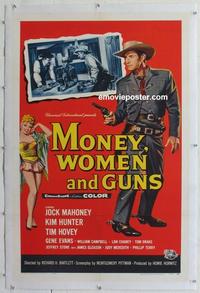k374 MONEY, WOMEN & GUNS linen one-sheet movie poster '58 Jock Mahoney
