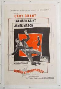 k383 NORTH BY NORTHWEST linen one-sheet movie poster '59 Grant, Hitchcock