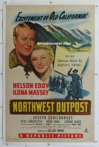 k384 NORTHWEST OUTPOST linen one-sheet movie poster '47 Nelson Eddy, Massey