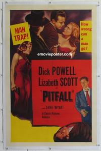 k397 PITFALL linen one-sheet movie poster R52 Dick Powell, Lizabeth Scott