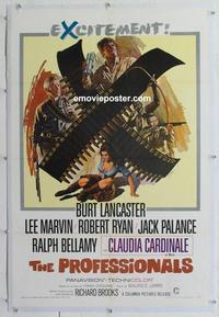 k400 PROFESSIONALS linen one-sheet movie poster '66 Burt Lancaster, Marvin