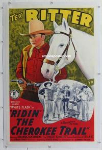 k413 RIDIN' THE CHEROKEE TRAIL linen one-sheet movie poster '41 Tex Ritter