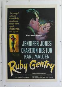 k421 RUBY GENTRY linen one-sheet movie poster '53 Jennifer Jones, Heston