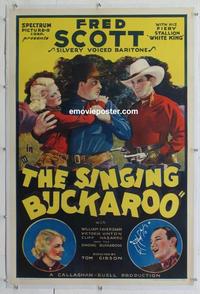 k432 SINGING BUCKAROO linen one-sheet movie poster '37 Fred Scott