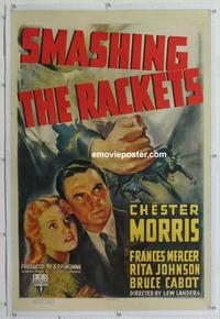 k436 SMASHING THE RACKETS linen one-sheet movie poster '38 Chester Morris