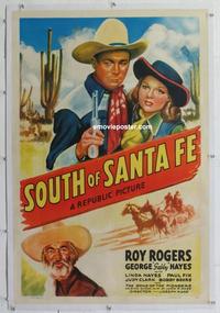 k441 SOUTH OF SANTA FE linen one-sheet movie poster '42 Roy Rogers