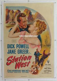 k444 STATION WEST linen one-sheet movie poster '48 Dick Powell, Jane Greer