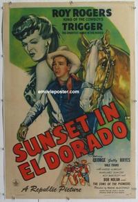 k447 SUNSET IN EL DORADO linen one-sheet movie poster '45 Roy Rogers, Evans