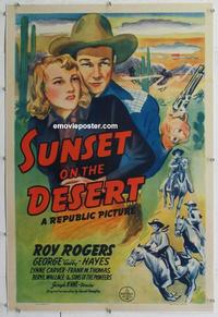 k448 SUNSET ON THE DESERT linen one-sheet movie poster '42 Roy Rogers, Hayes