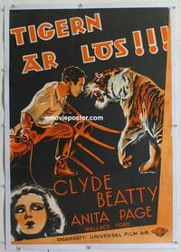 k098 BIG CAGE linen Swedish movie poster '33 Clyde Beatty, Anita Page