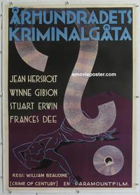 k101 CRIME OF THE CENTURY linen Swedish movie poster '33 Aberg art!