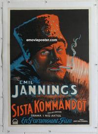 k103 LAST COMMAND linen Swedish movie poster '28 Josef von Sternberg